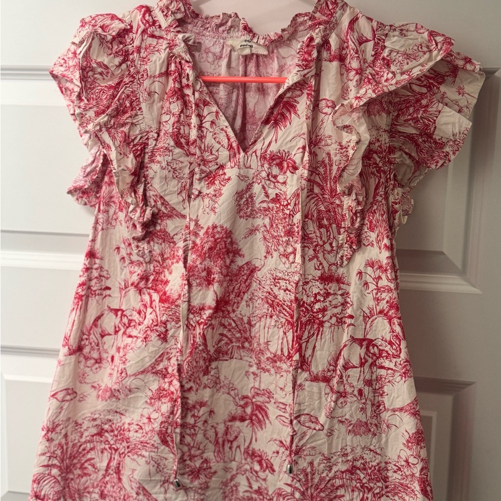 Entro Pink and White Ruffle Sleeve Blouse